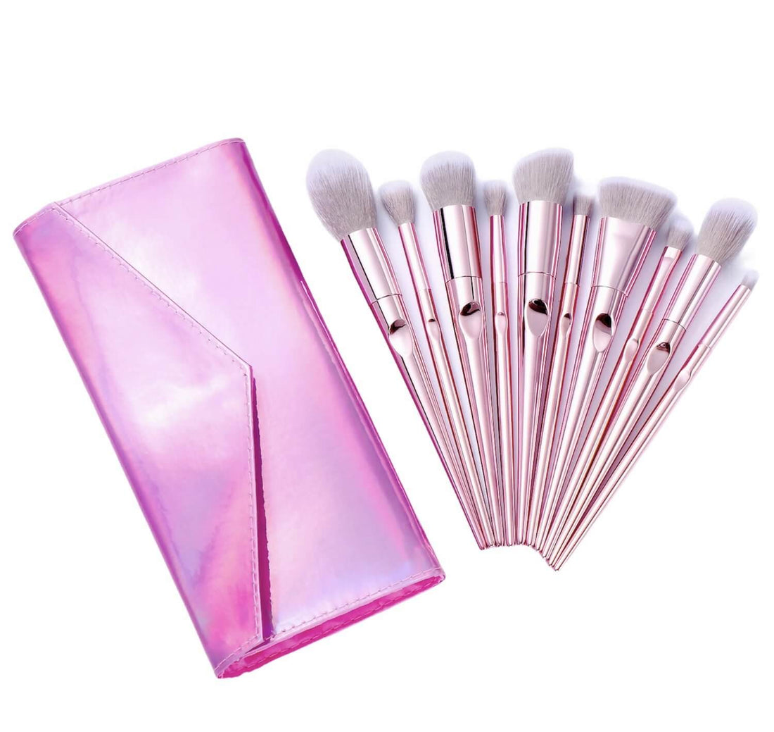 10 pc. Pink Makeup Brushes & Pink Clutch