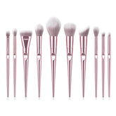 10 pc. Pink Makeup Brushes standing, thick fluffy bristles, chrome handles