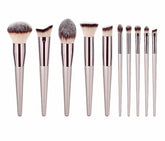10 pc. Beige Makeup Brushes standing, two toned handles