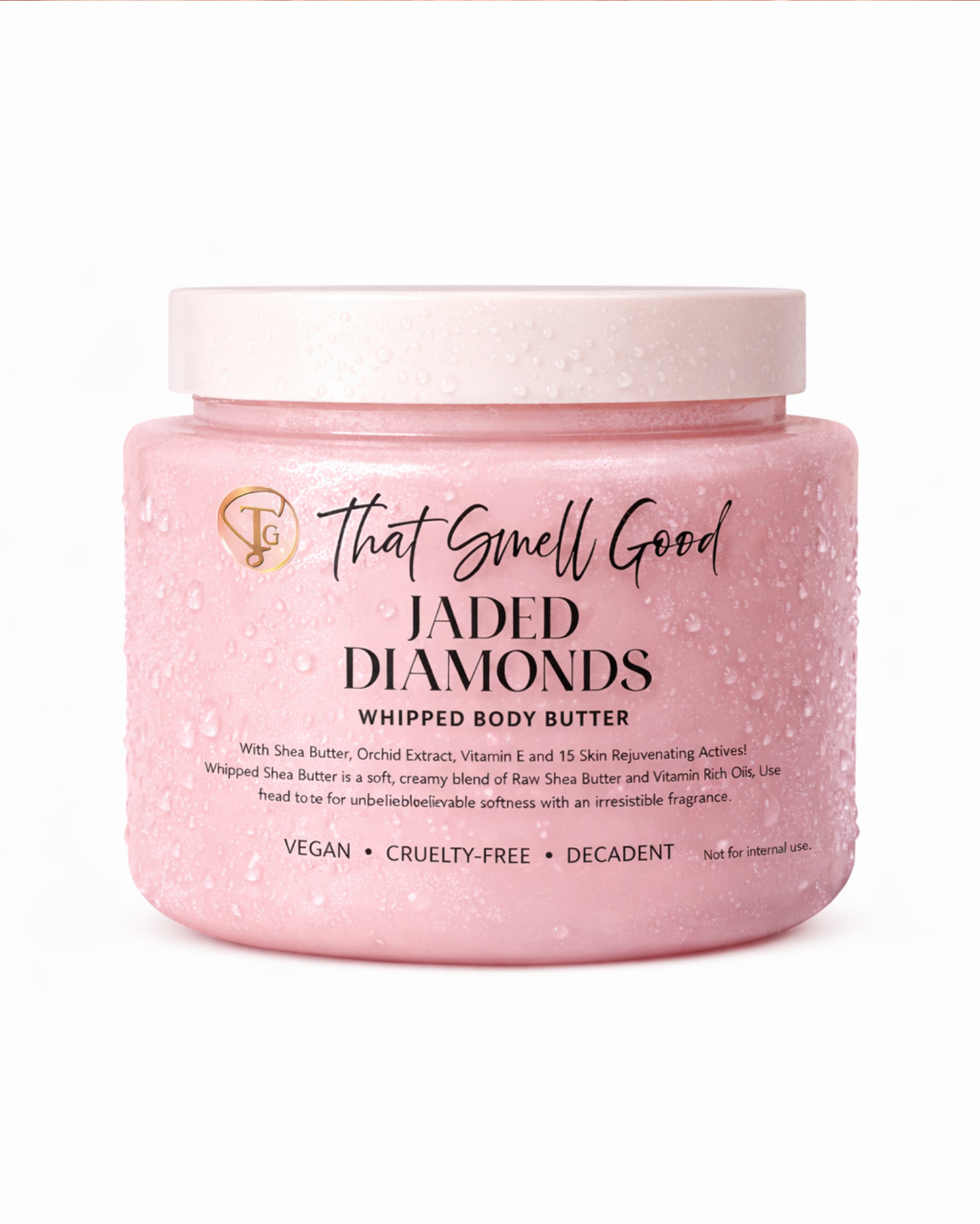 Pink whipped body butter jar labeled &