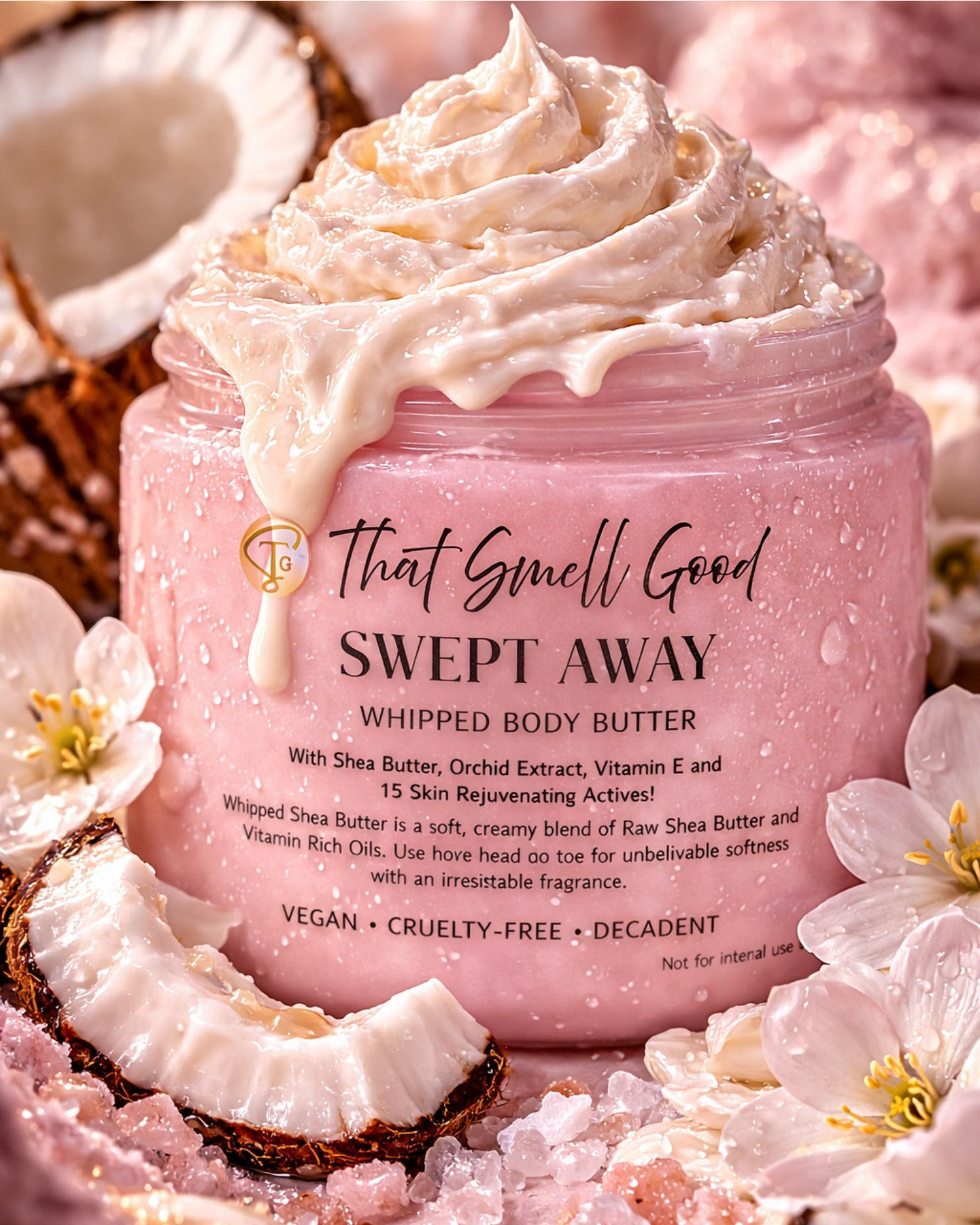 Overflowing jar of Swept Away Body Butter.