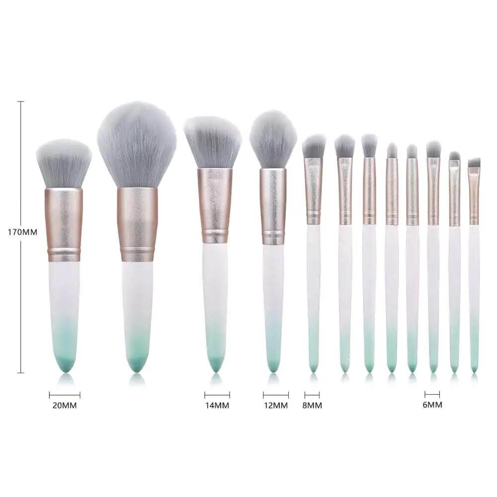 12 pc. Makeup brushes with dimensions