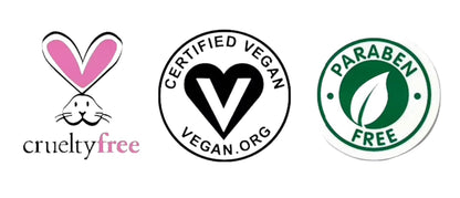 Vegan, Cruelty Free, Paraben Free logos