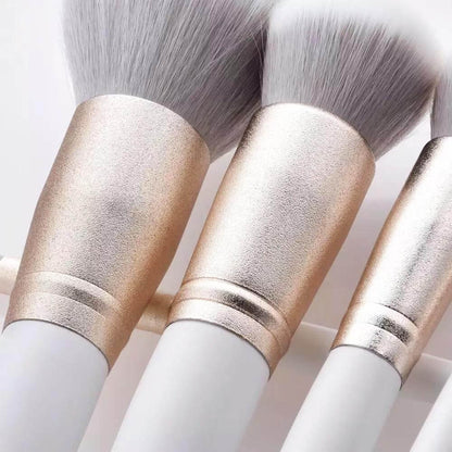 Closeup of gold ferrule on makeup brushes