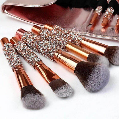 10 pc. Rhinestone Covered Makeup Brushes, Gold