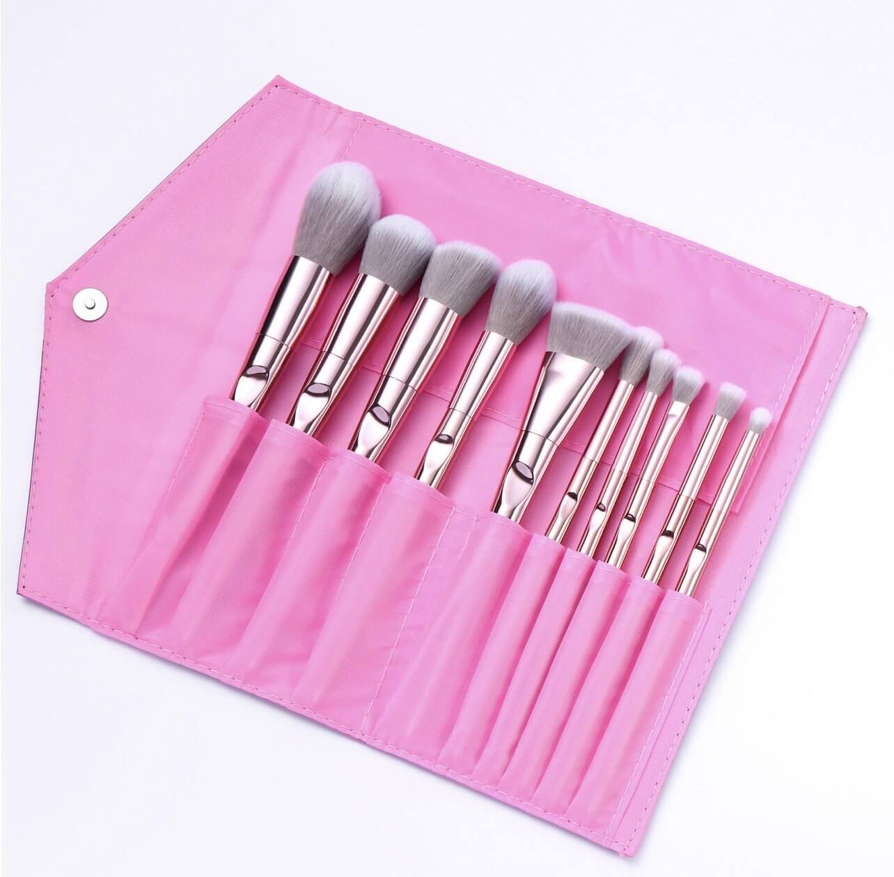 !0 pc. Pink Makeup Brushes fitted inside Pink Clutch