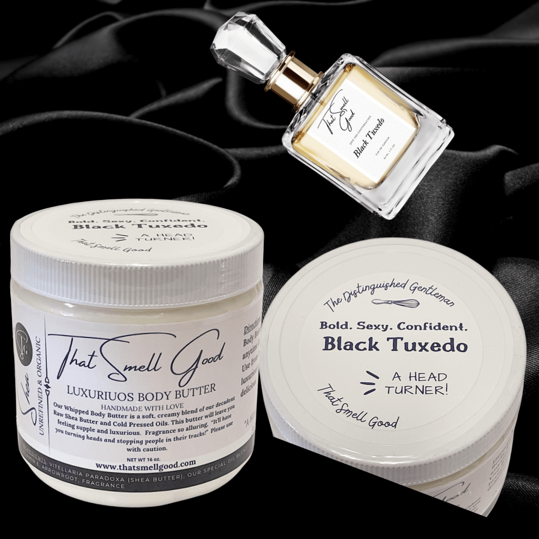 Black tuxedo body butter and eau de parfum bundled together