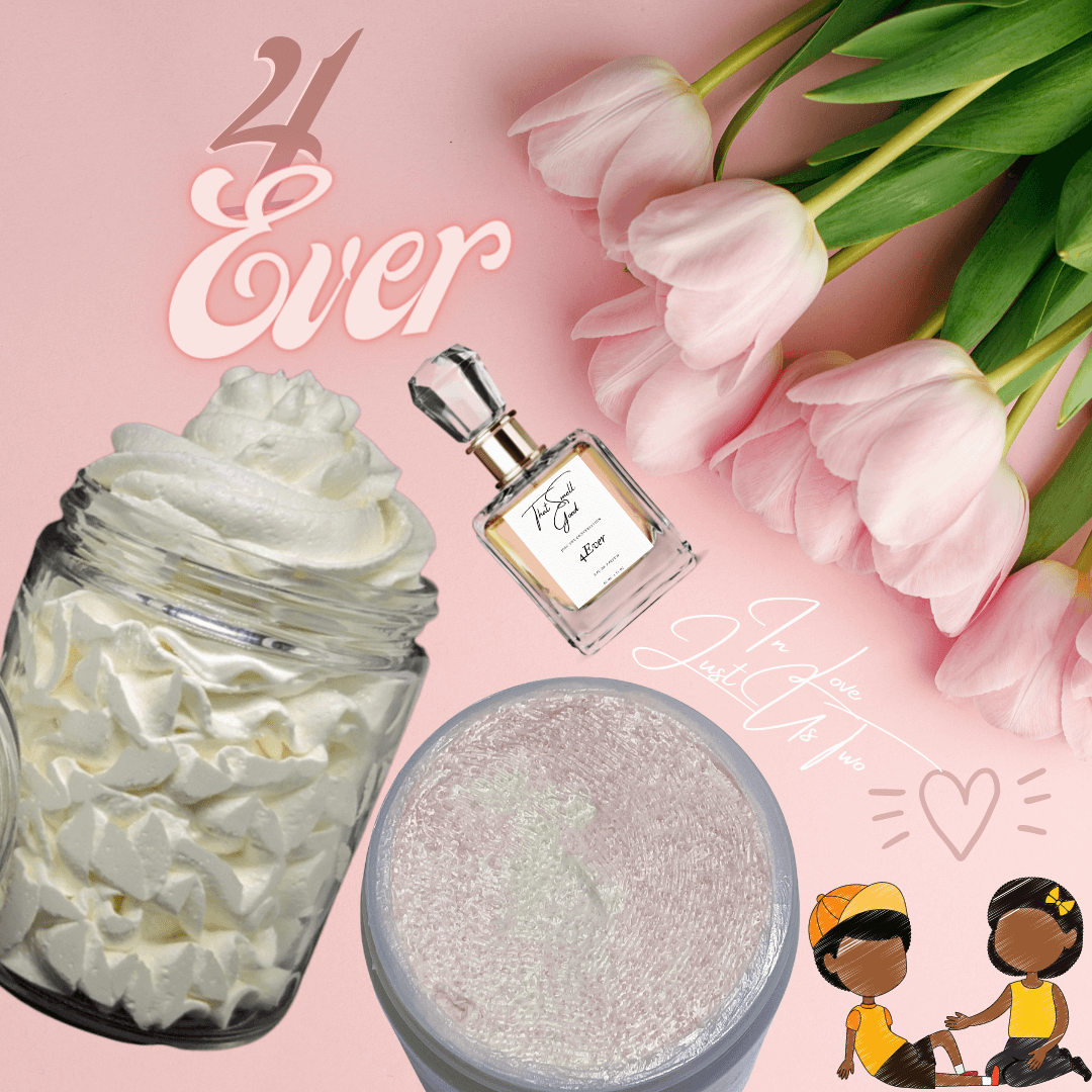4Ever complete skincare set. Body butter, body scrub and eau de parfum