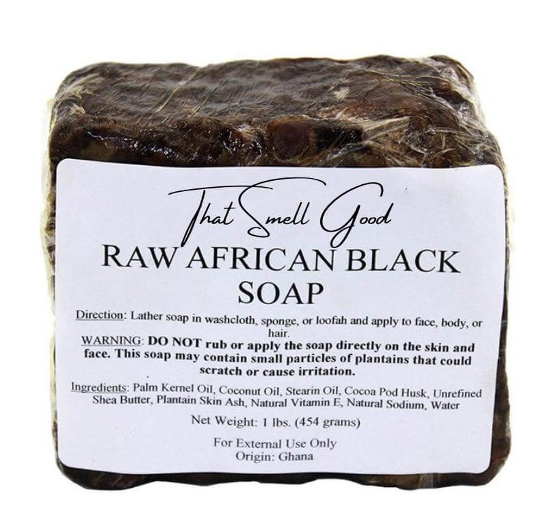 Authentic African black soap bar with label and details