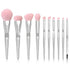11pc. Silver metallic makeup brushes with pink bristles
