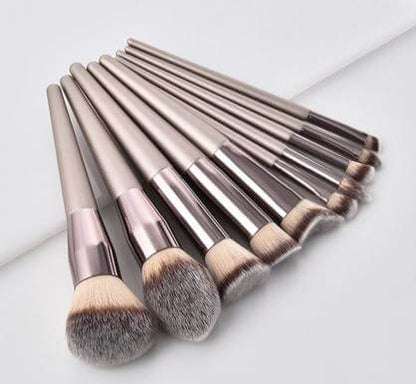 10 pc. Beige Makeup Brushes lying down